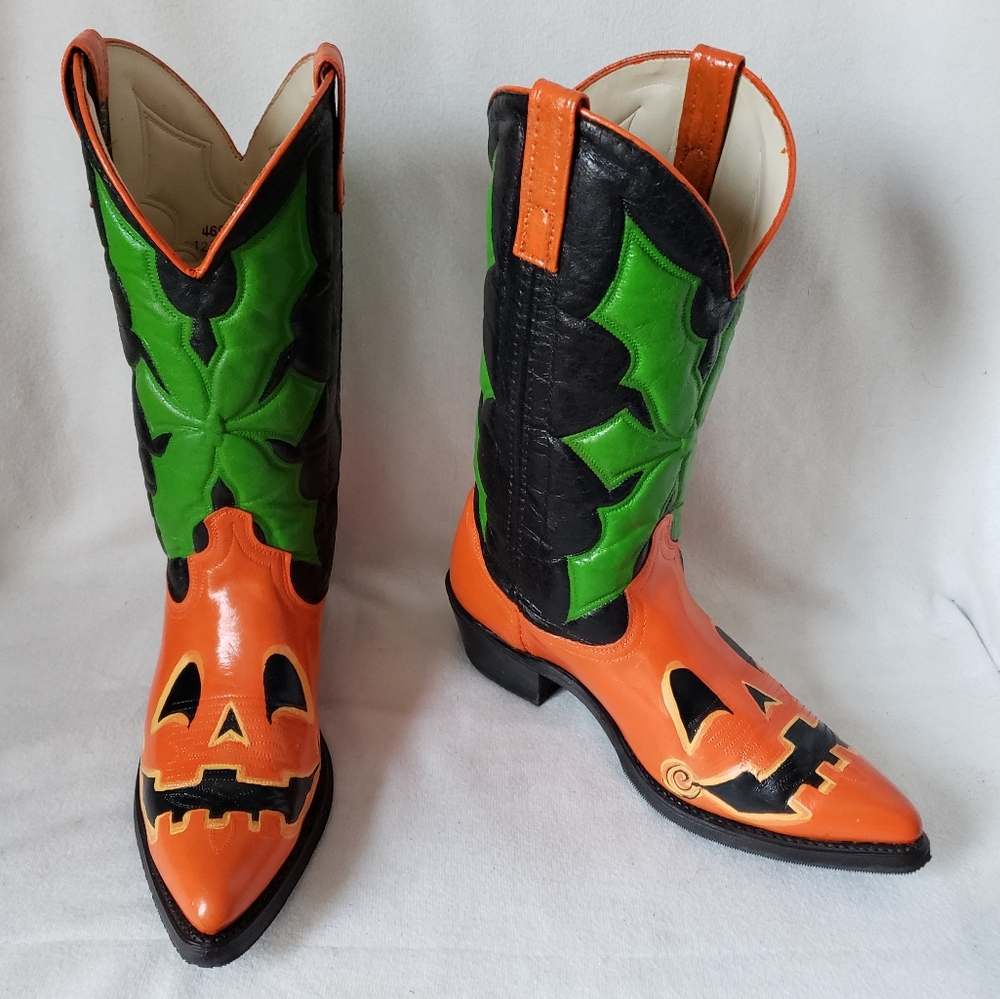 ❌SOLD❌Custom Jackolantern Vintage ACME Western Boots Pumpkin Cowboy Boots - Picture 8 of 14